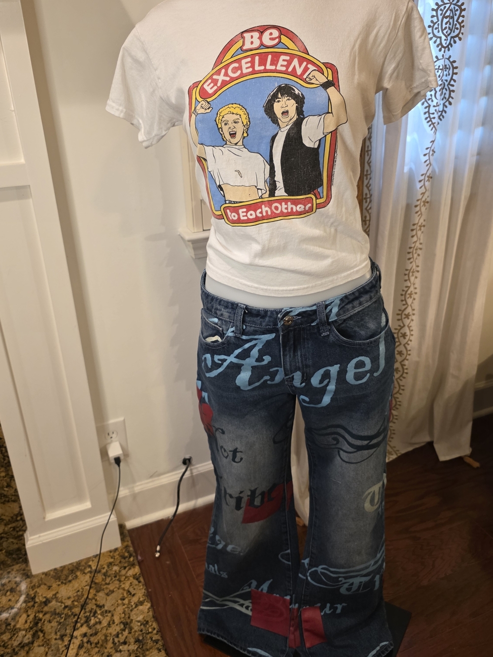 Jaded London Angel Low Rise  Graphic Wide-Leg Jeans